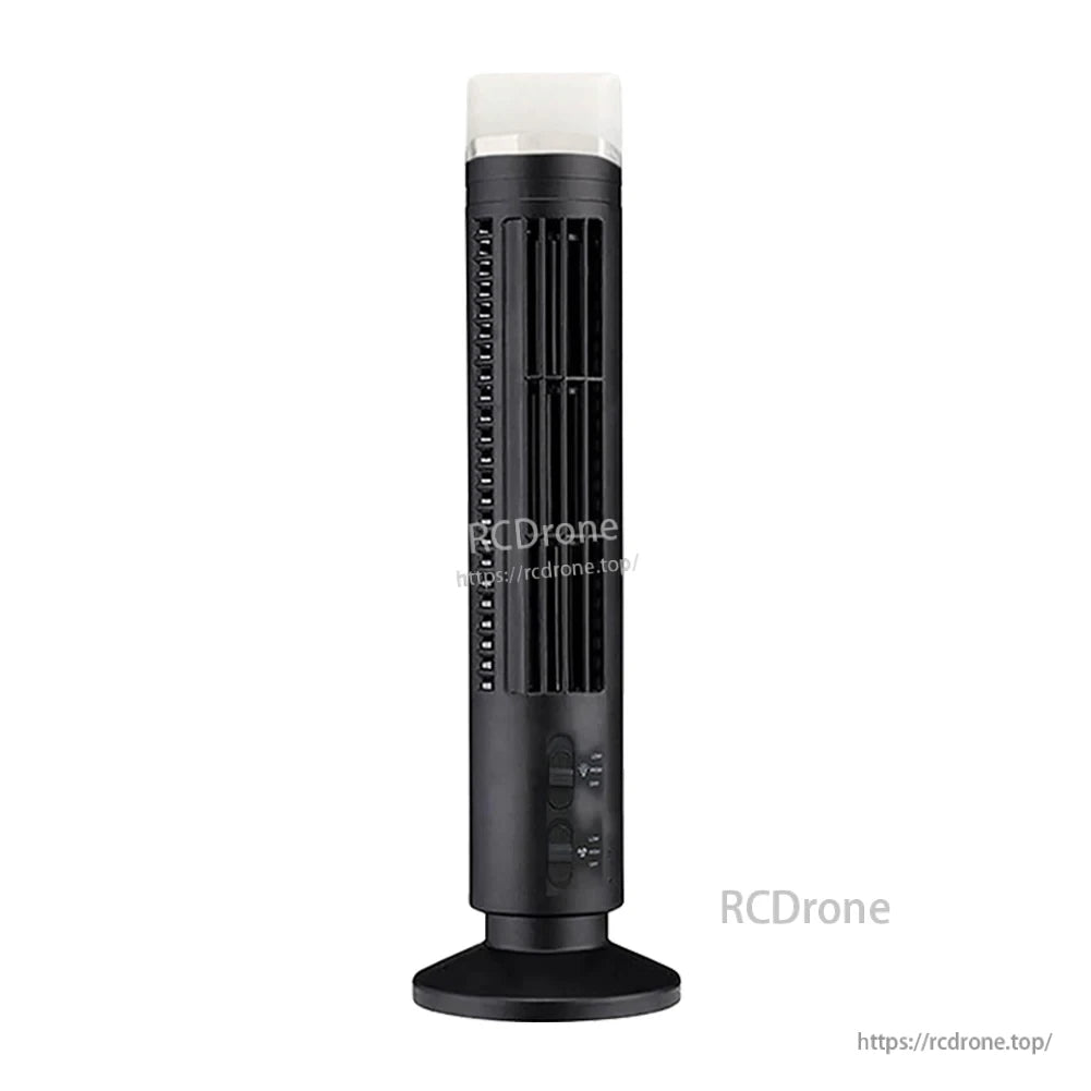 Black LED tower fan variant with illuminated top section and front control buttons, front view