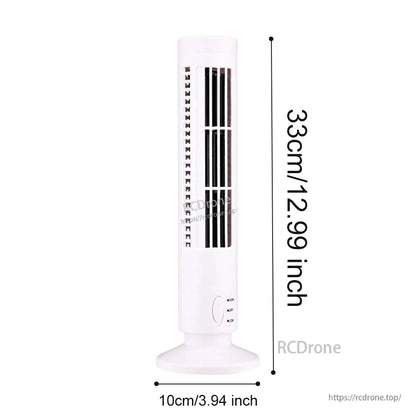 White tower fan size chart showing 33 cm (12.99 in) height and 10 cm (3.94 in) base