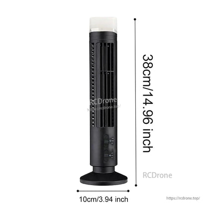 Black tower fan size chart showing 38 cm (14.96 in) height and 10 cm (3.94 in) base