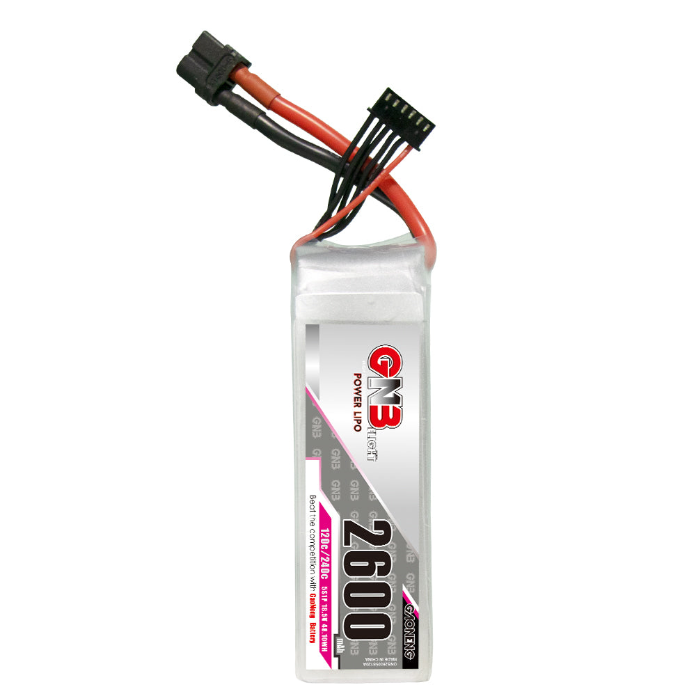 GAONENG GNB 5S 2600mAh 120C LiPo battery with XT60 connector, front label view