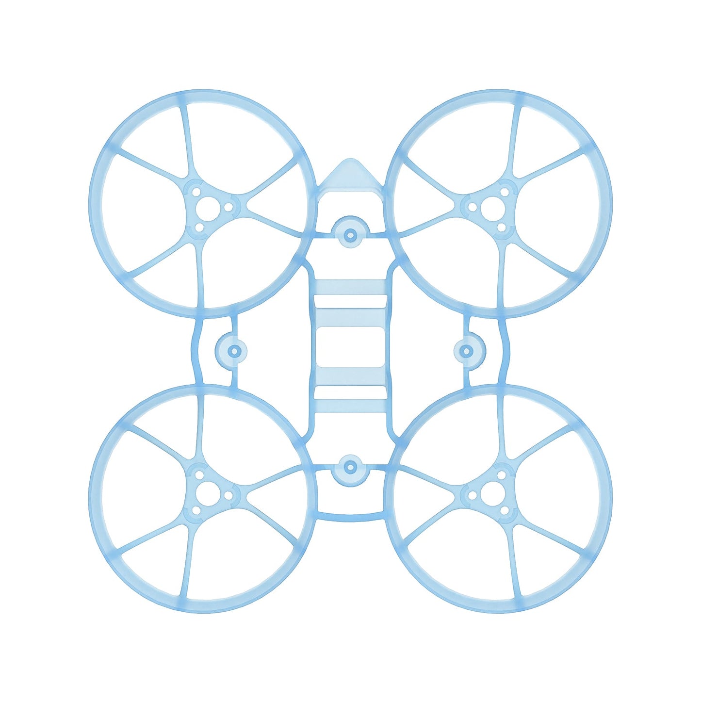 Air65 brushless whoop frame in light blue, top view of 65mm ducted frame layout