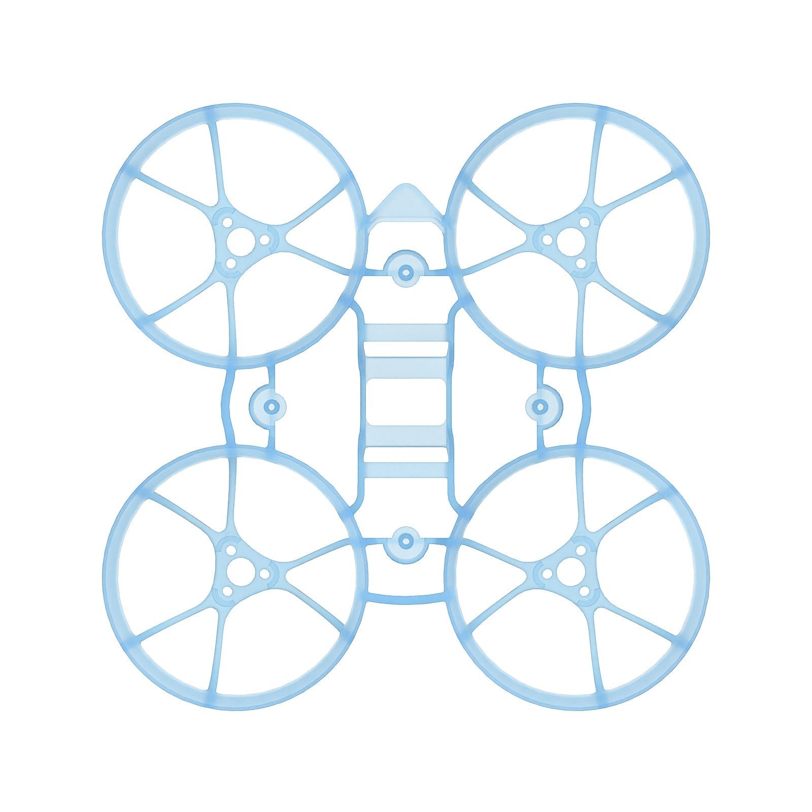 Air65 brushless whoop frame in light blue, top view of 65mm ducted frame layout