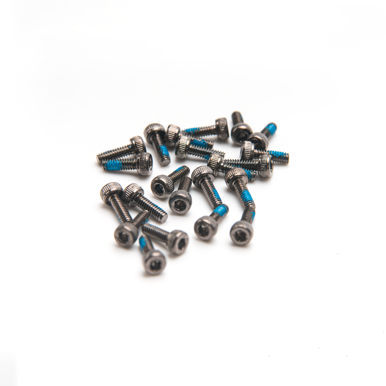 Assorted grade 12.9 dispensing screws with blue threadlocker, hex socket button head, mixed lengths