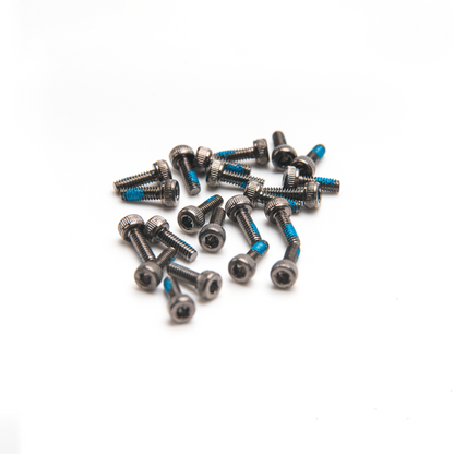 Assorted grade 12.9 dispensing screws with blue threadlocker, hex socket button head, mixed lengths