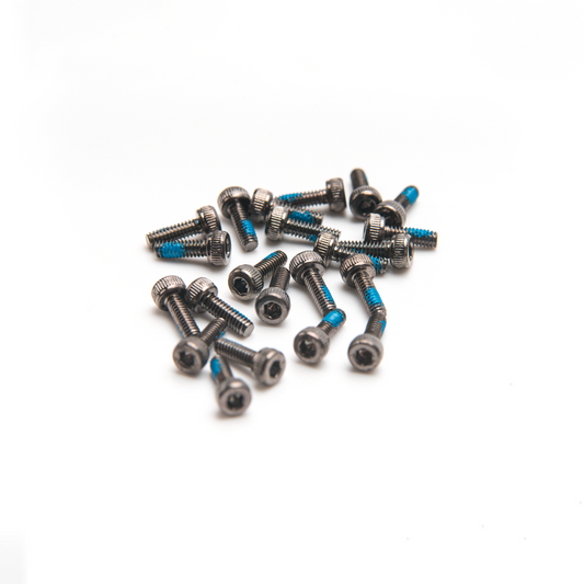 Assorted grade 12.9 dispensing screws with blue threadlocker, hex socket button head, mixed lengths