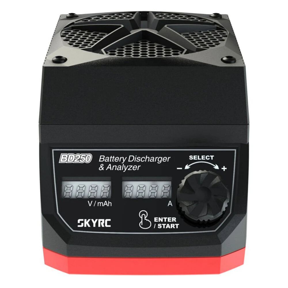 SKYRC BD250 battery discharger and analyzer with front V/mAh and A display and rotary select control knob
