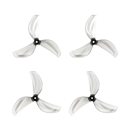 Clear 45mm three-blade propellers with black hubs, 4-piece set layout