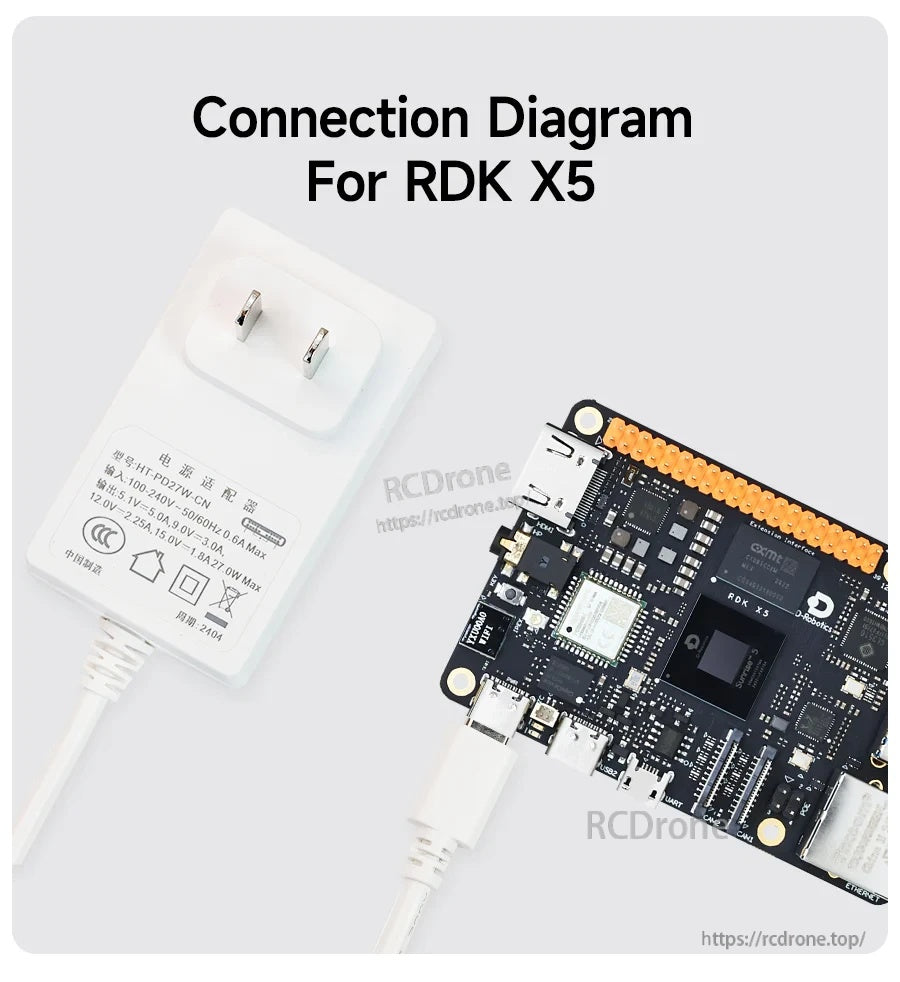 USB-C power connection to the RDK X5 board using the same power adapter