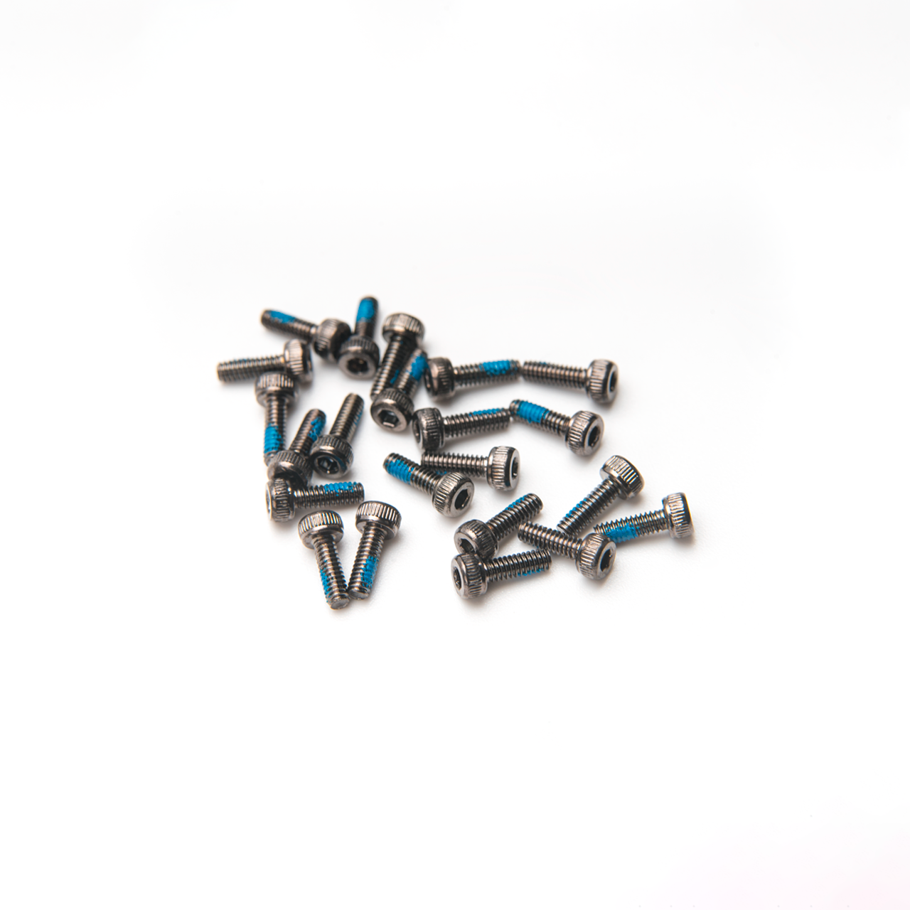 Mixed size dispensing screws set with pre-applied blue threadlock patch, hex socket button head