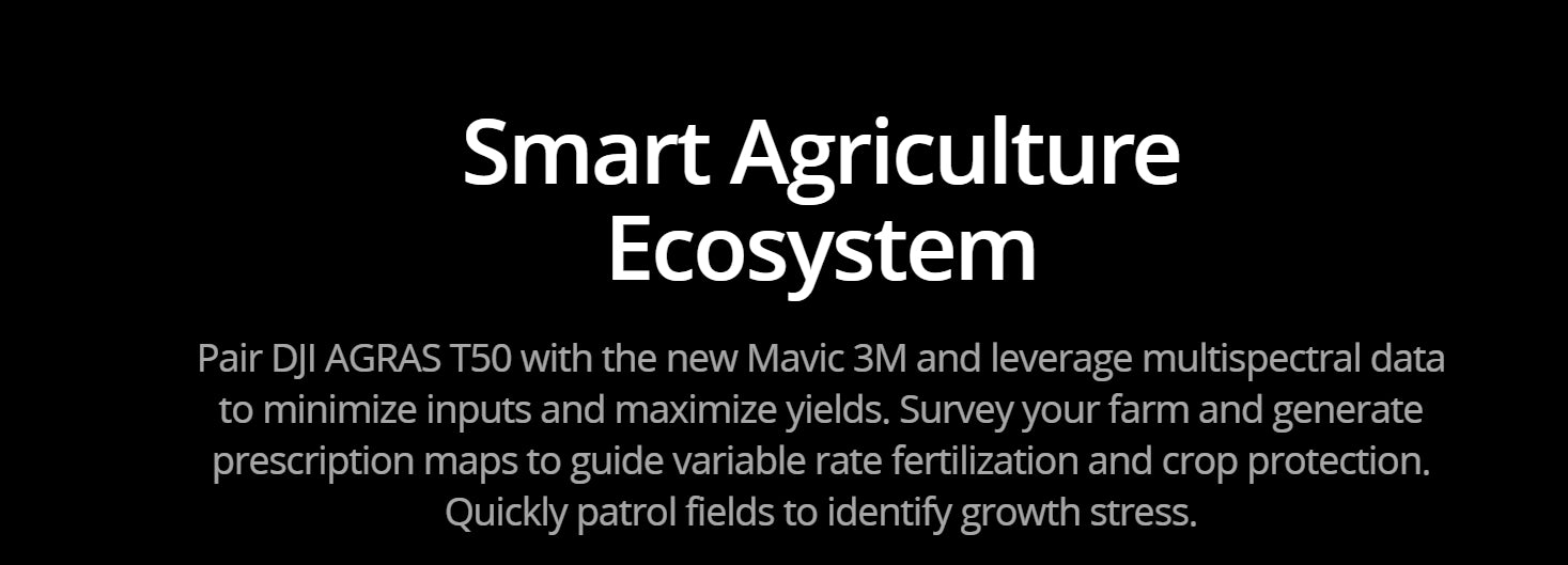 Optimize smart agriculture with DJI Agras T50 and Mavic 3M for precise fertilizer application and crop monitoring.