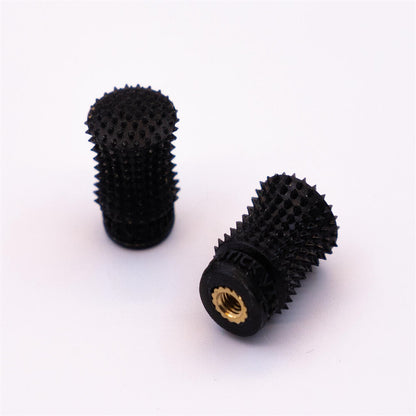 Black spiked stick ends pair, one upright and one angled showing brass threaded insert