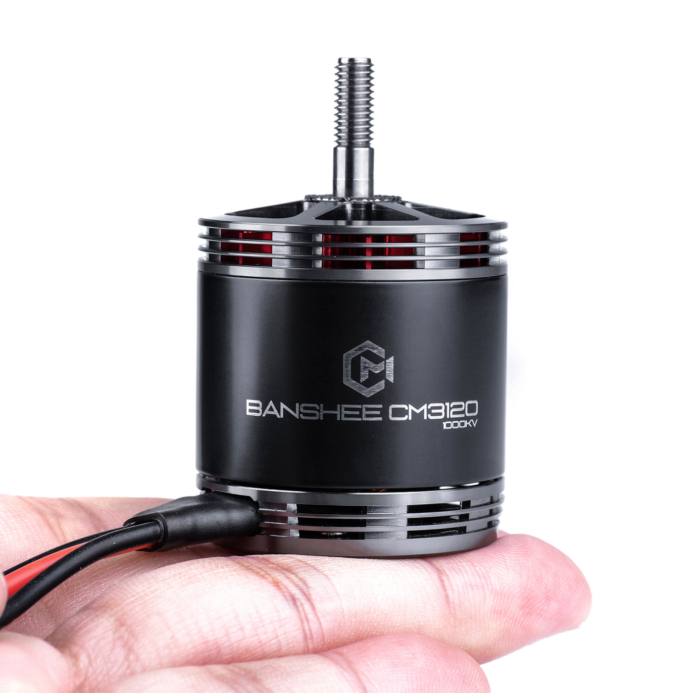 MAD BANSHEE CM3120 V1.0 FPV Drone Motor, MAD BANSHEE CM3120 FPV drone brushless motor with threaded shaft, black can and red stator vents