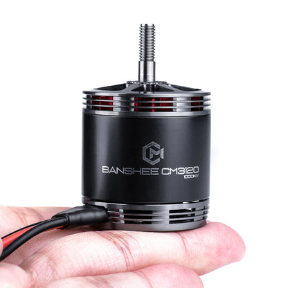 MAD BANSHEE CM3120 V1.0 FPV Drone Motor, MAD BANSHEE CM3120 FPV drone brushless motor with threaded shaft, black can and red stator vents