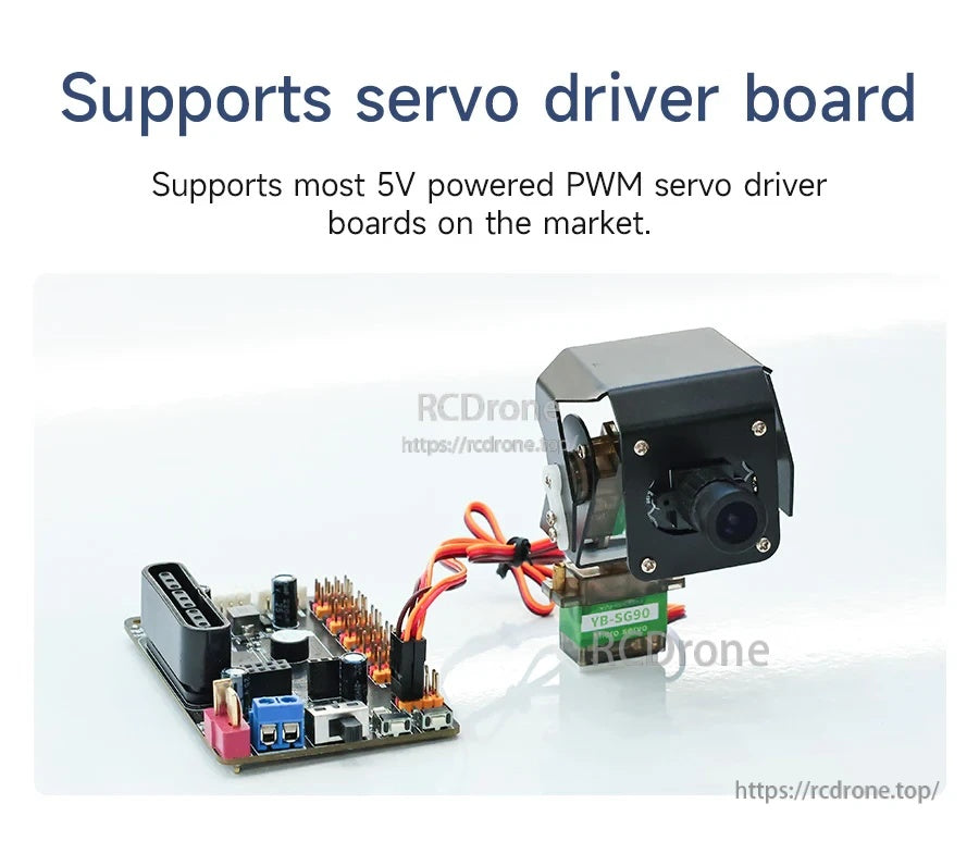 2DOF camera platform connected to a 5V PWM servo driver board for controlling pan/tilt servos