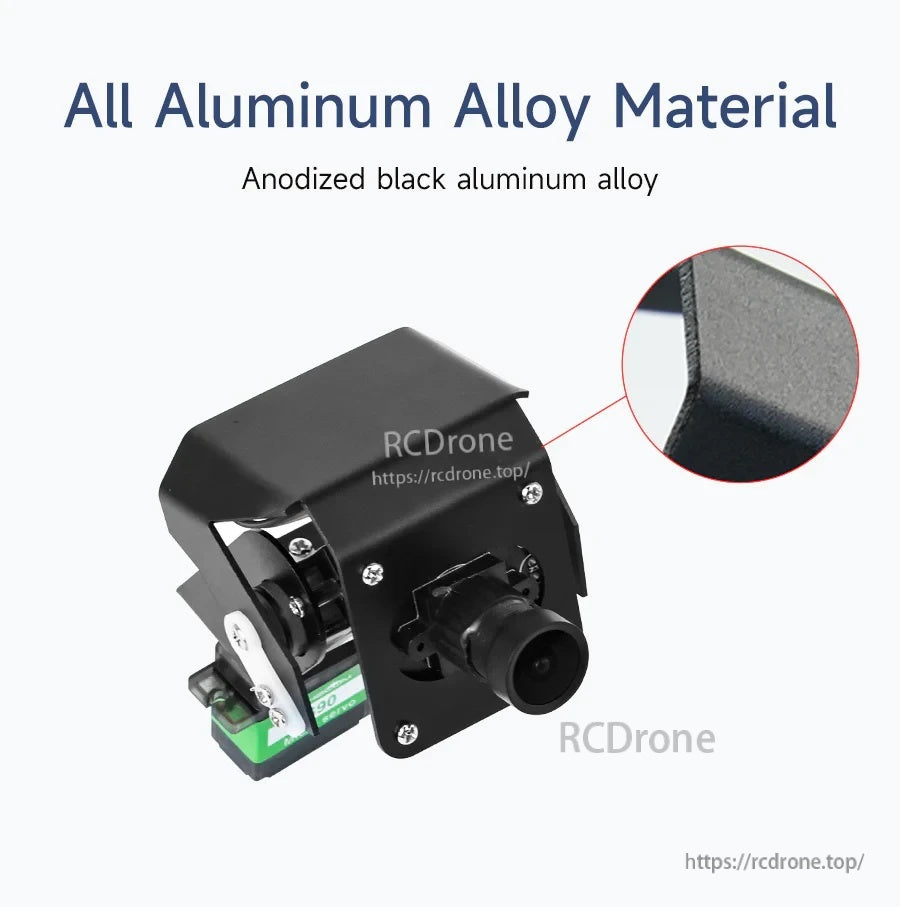 Anodized black aluminum alloy camera PTZ bracket with USB camera lens and mounting hardware