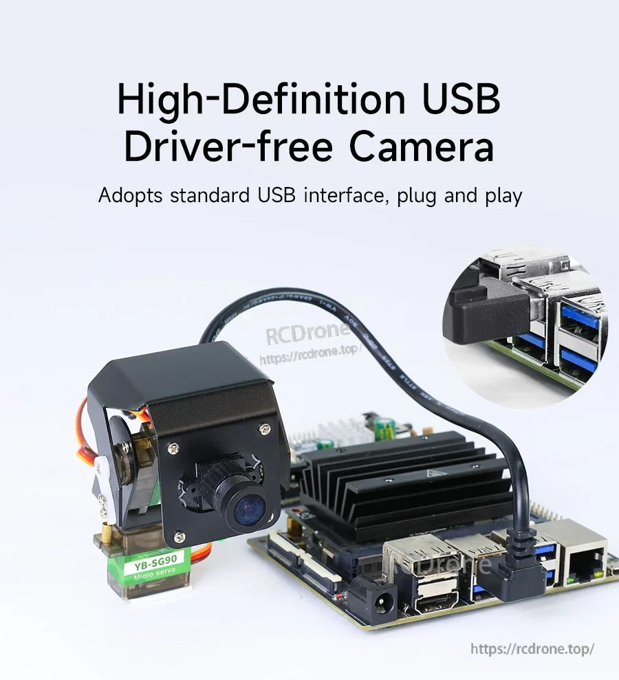 Driver-free USB camera connected to a development board via USB for plug-and-play image capture