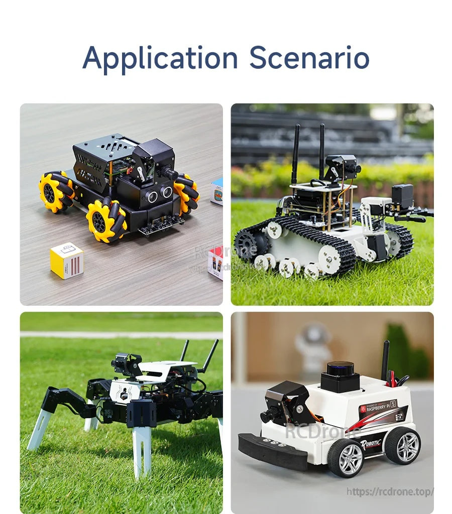 Application scenario collage of small robots and rovers fitted with a compact pan-tilt camera module