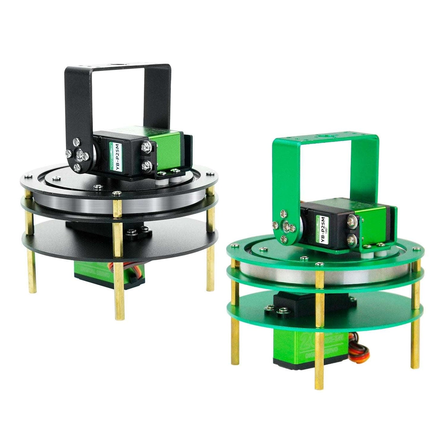 Yahboom 2DOF PTZ pan-tilt platform with metal servos, green and black versions shown