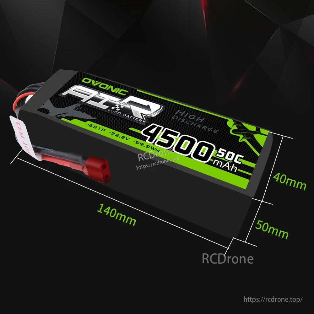 Ovonic AIR 6S LiPo battery with labeled dimensions 140mm length, 40mm width, 50mm height