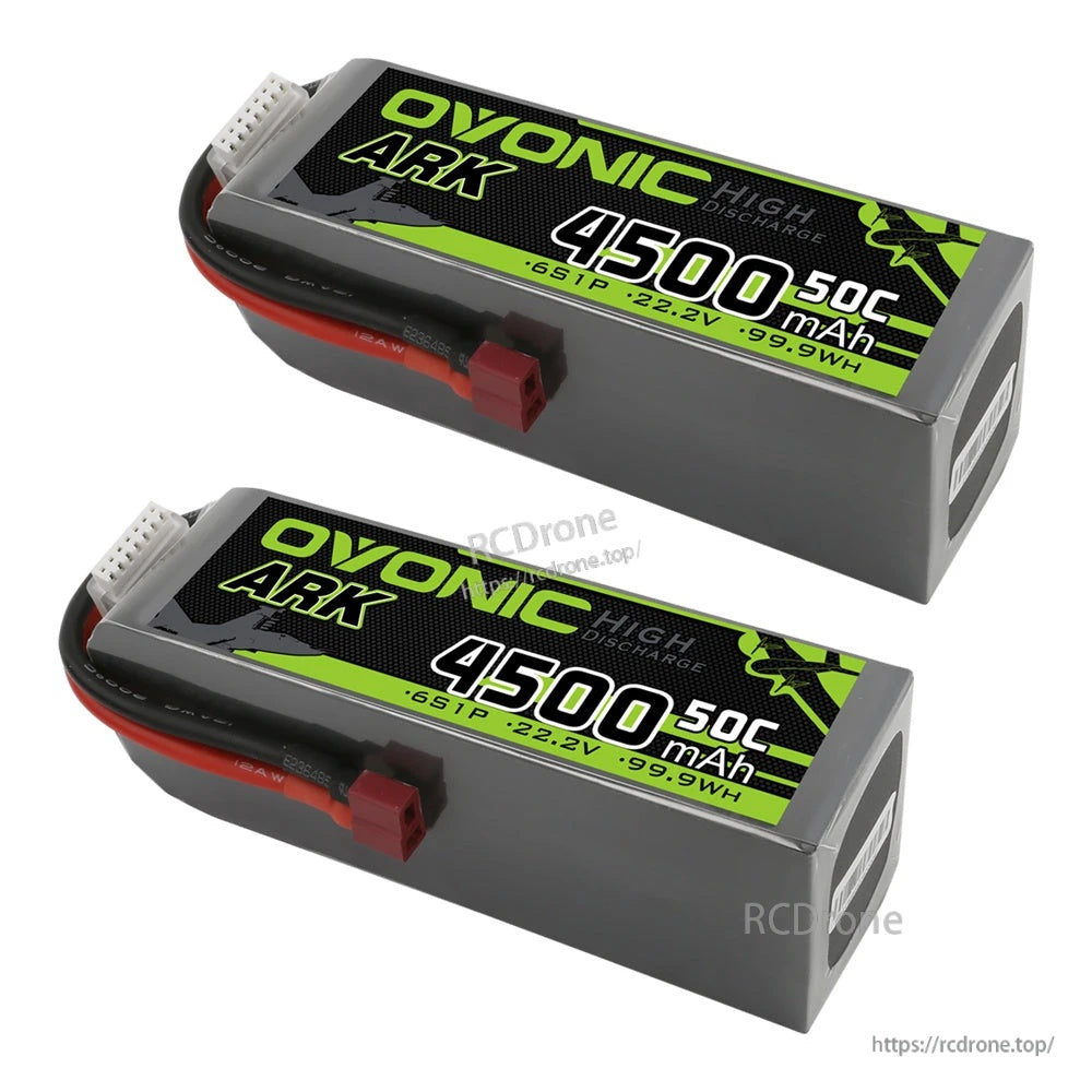 2-pack Ovonic ARK 6S 4500mAh 50C 22.2V LiPo batteries with Deans (T) plug and JST-XH balance lead