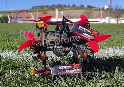 Ovonic 4S 1600mAh 120C LiPo installed on an FPV racing quad with XT60 connector