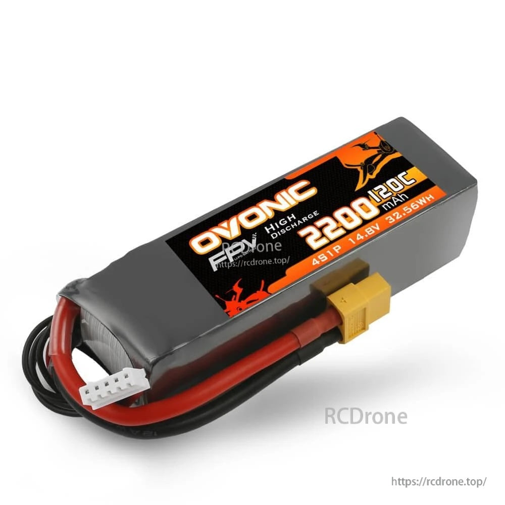 Ovonic 4S 2200mAh 14.8V 120C LiPo battery pack in soft case with XT60 connector and JST-XH balance lead