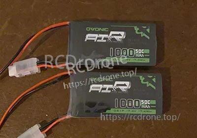 Two Ovonic AIR 2S 1000mAh 50C 7.4V LiPo batteries (2-pack) with JST discharge connector
