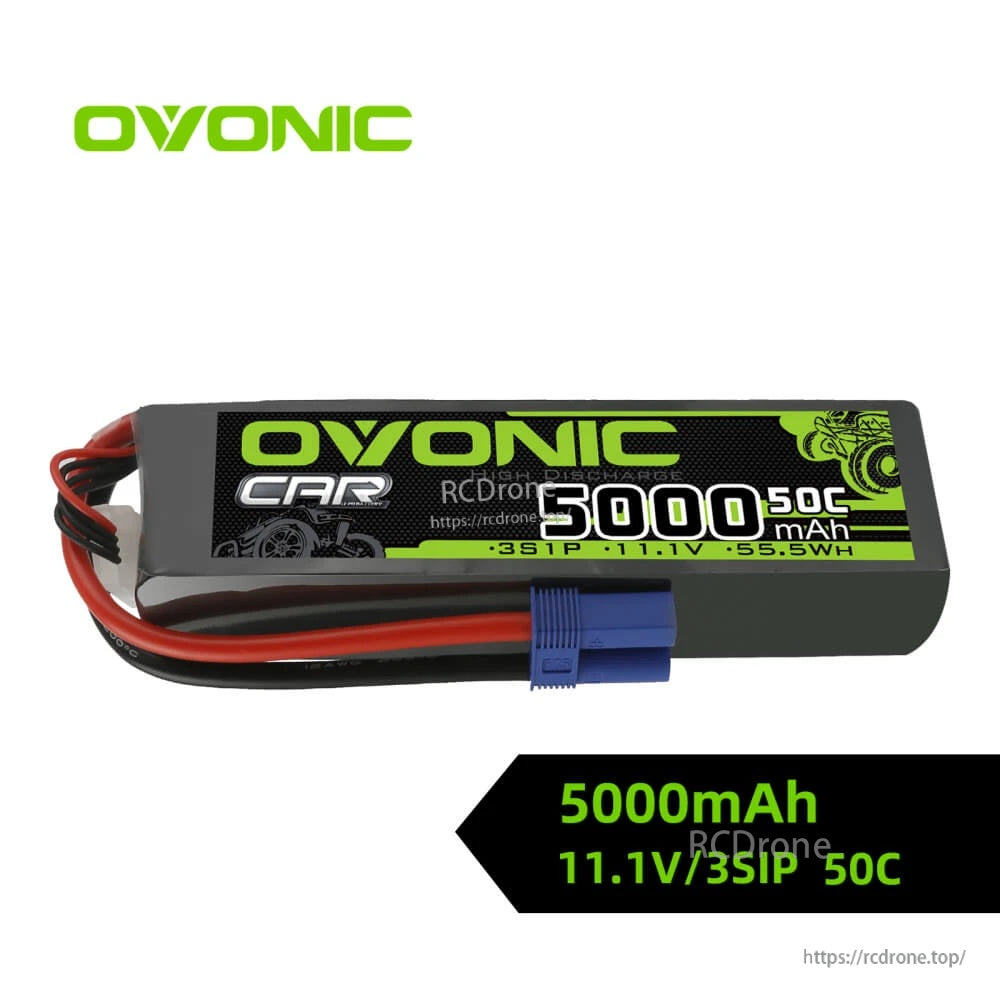 Ovonic 5000mAh 3S 11.1V 50C LiPo battery pack with EC5 connector and JST-XH balance lead