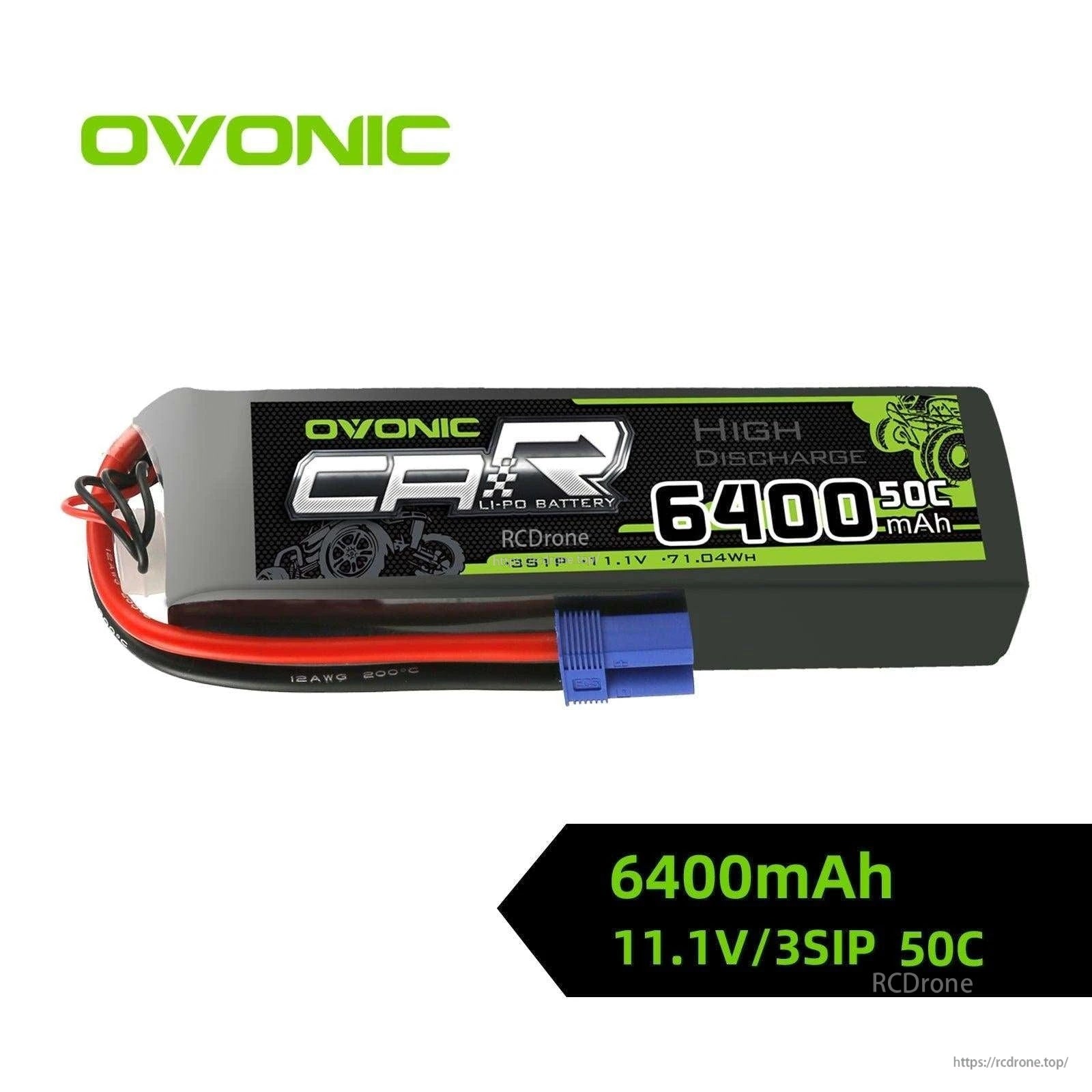 Ovonic Rebel 6400mAh 11.1V 3S LiPo battery label close-up; label may display 50C rating