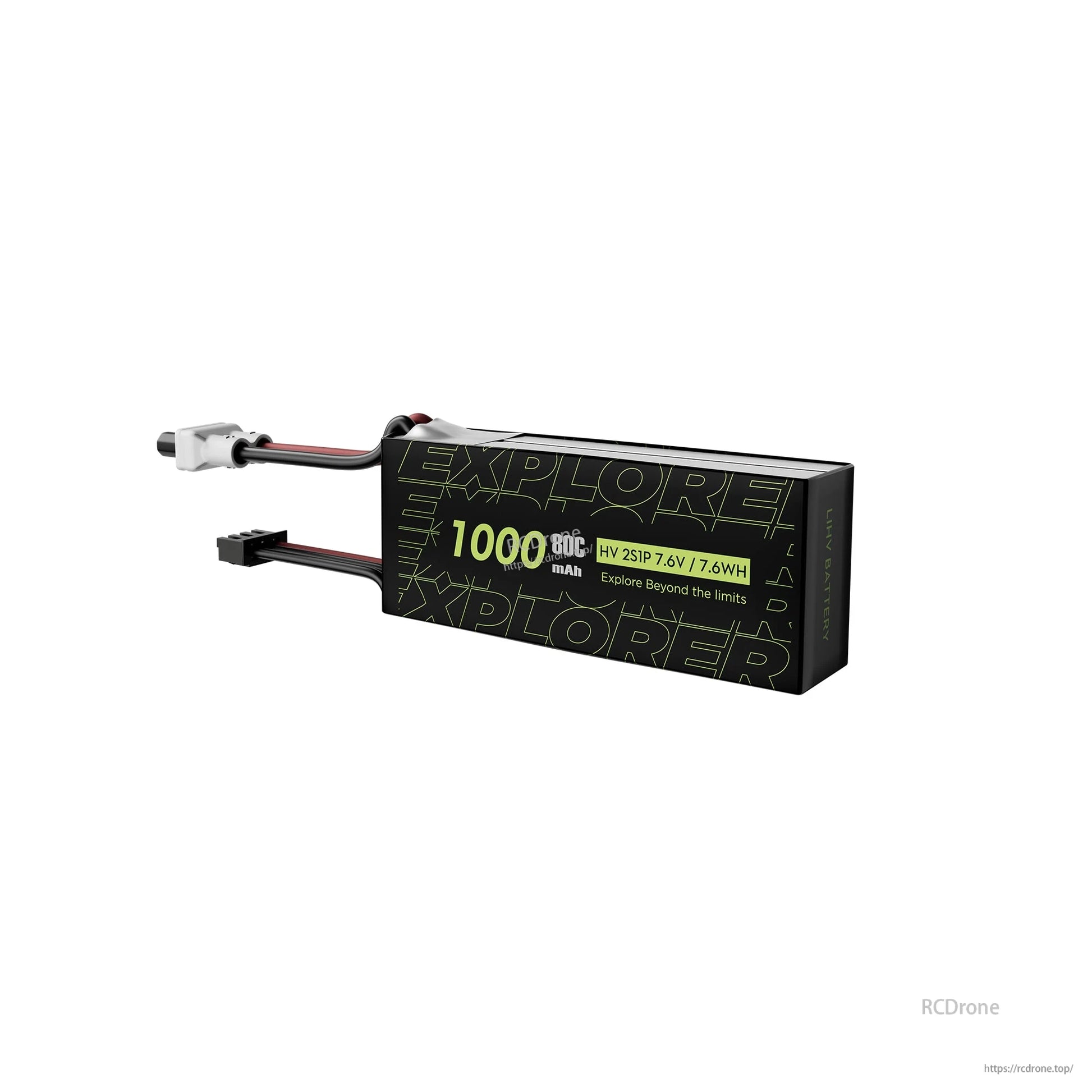 Flywoo Explorer 1000mAh LiHV 2S 7.6V battery pack with XT30-style lead and balance connector