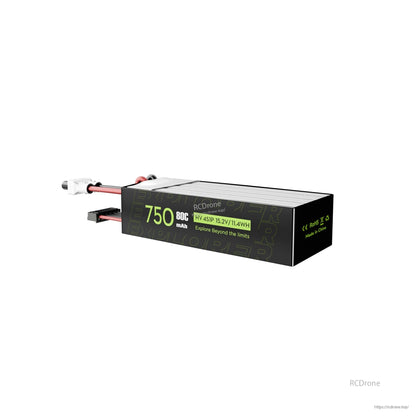 750mAh LiHV 4S 15.2V 80C LiPo battery pack with XT30 power lead and 5-pin balance connector in a compact rectangular case.