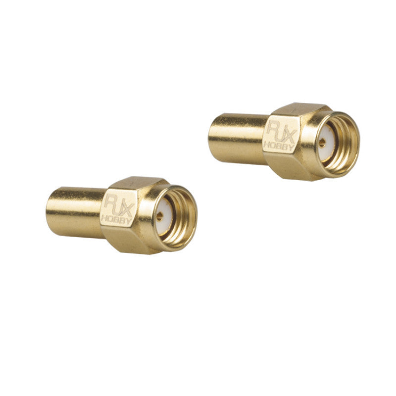 Two gold RXHOBBY RP-SMA male 50-ohm RF coaxial termination load adapters with hex nut bodies
