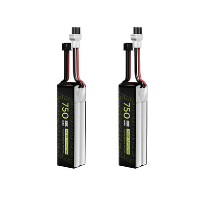 Two Flywoo Explorer 750mAh 2S LiHV LiPo batteries with XT30UP power plug and balance lead (80C)