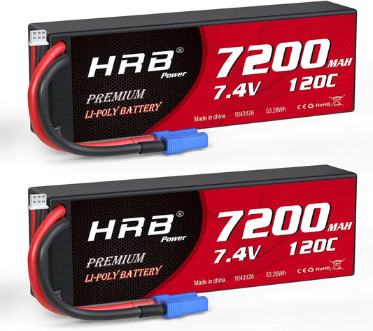 HRB 2er-Pack 2S 7200mAh Lipo-Akku mit EC5-Stecker 7,4V 120C Hardcase
