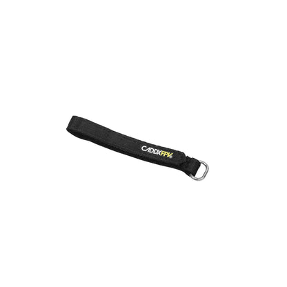 CADDXFPV Skid Battery Strap with silver D-ring buckle, black hook-and-loop strap on white background