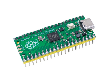 برد میکروکنترلر Raspberry Pi Pico H، با RP2040، دارای ۲۶ پین GPIO، حافظه فلش ۲ مگابایت، هدرهای لحیم‌شده و پورت USB Type‑C