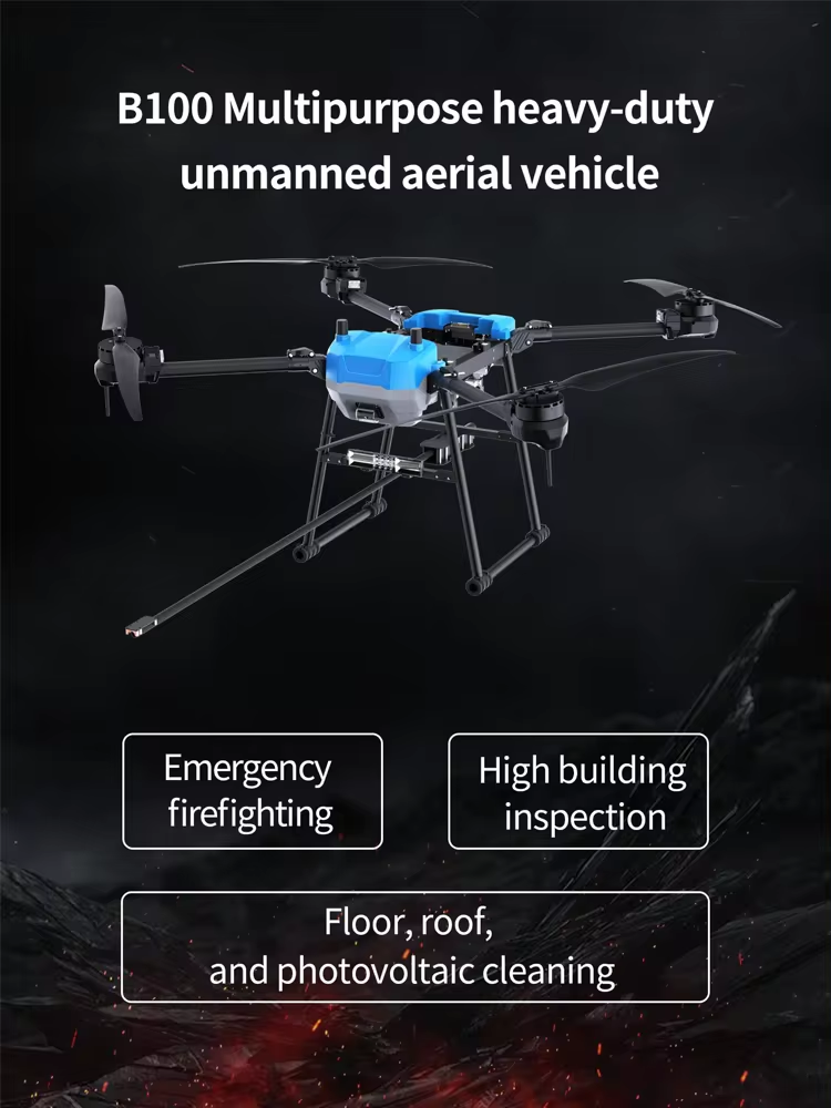 AGR B100 Cleaning Drone, Multipurpose drone for emergency firefighting, inspecting floors and roofs, and cleaning photovoltaics.