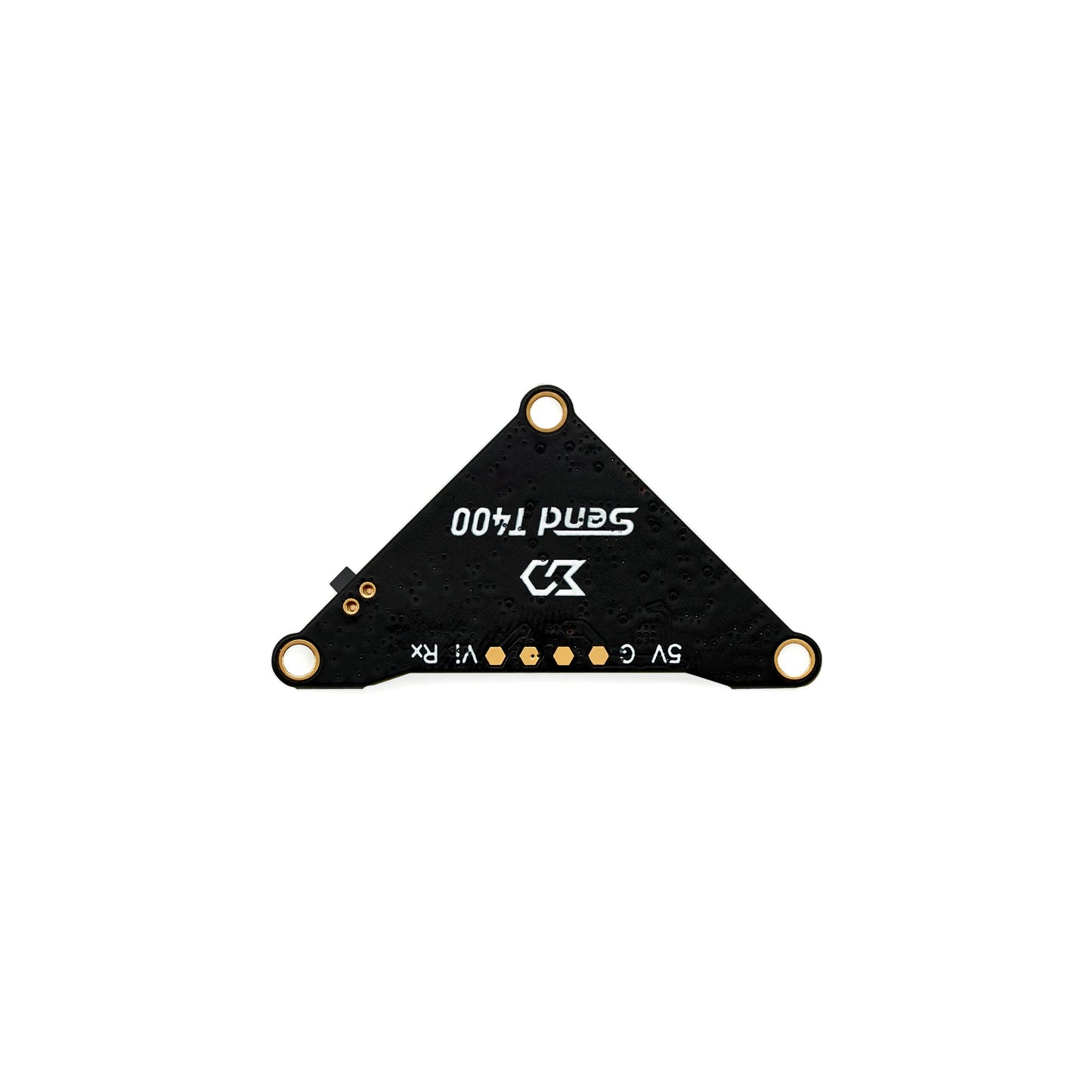 Back side of VTX board showing Send T400 logo and solder pads for 5V, G and RX