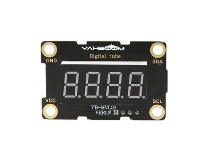 Yahboom YB-MVL03 TM1650 I2C 0.36in 4-digit digital tube module, front view with GND VCC SDA SCL labels