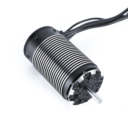 MAD Runner70125 sensored brushless motor with finned aluminum can, output shaft, and attached wiring leads