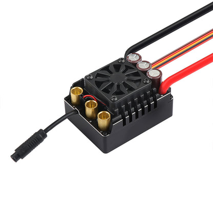 MAD MAX8 HV 300A 3-8S Sensored Brushless ESC, MAD MAX8 HV 300A sensored brushless ESC with cooling fan, large capacitors, and bullet motor connectors