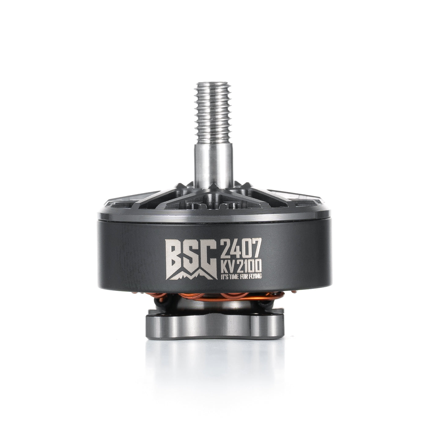MAD BSC 2407 FPV Drone Motor, MAD BSC 2407 FPV brushless motor with threaded shaft, labeled BSC 2407 KV2100 on the side