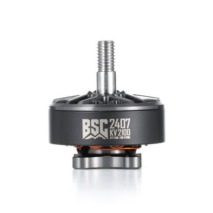 MAD BSC 2407 FPV Drone Motor, MAD BSC 2407 FPV brushless motor with threaded shaft, labeled BSC 2407 KV2100 on the side