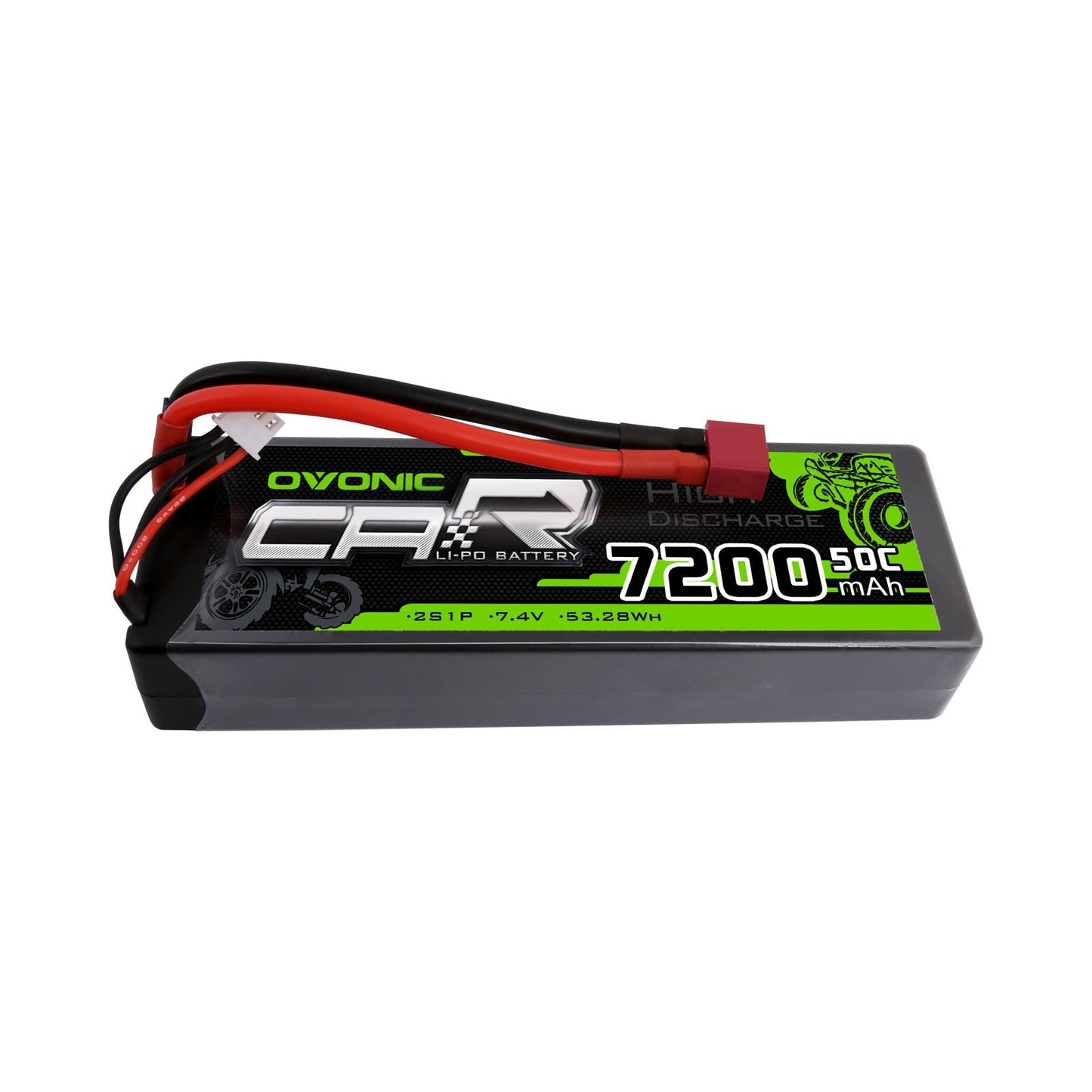 Ovonic 2S 7.4V 7200mAh 50C hardcase LiPo battery for RC cars with Deans plug