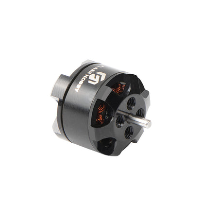 Flashhobby BE 1104 brushless DC motor with black housing, exposed copper windings, and front shaft mounting holes