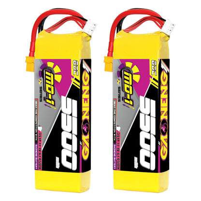 Two GNB MD-1 5500mAh LiPo batteries shown upright with XT60 connector and balance plug