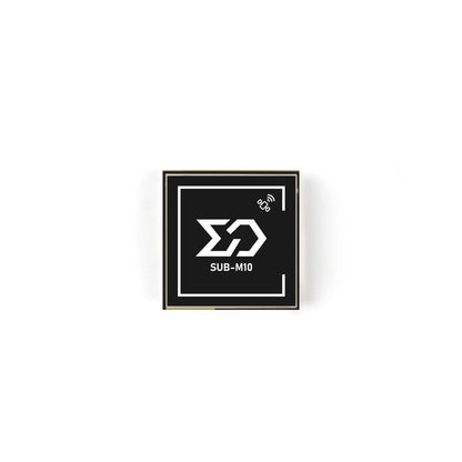 Sub250 SUB-M10 GPS module top view with SUB-M10 logo on square black housing