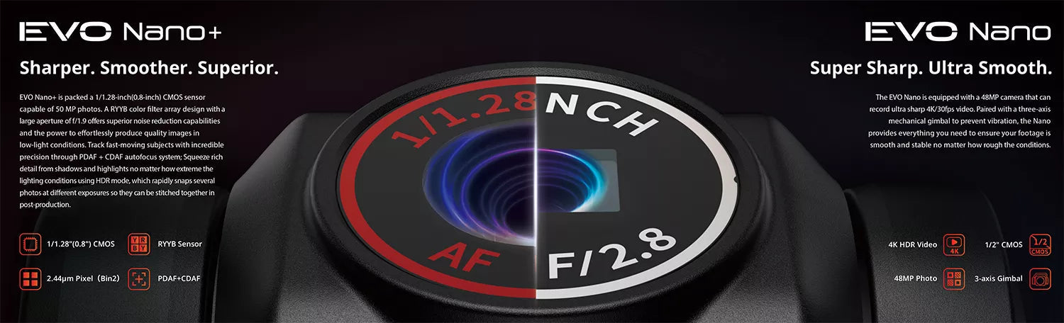 Autel Robotics EVO Nano Plus 4K HD Camera 3-Axis Ultralight Mini Drone Professional Camera Drone 9 EVO Nano anoine dower effortlessly produce quality images in low'-light conditions