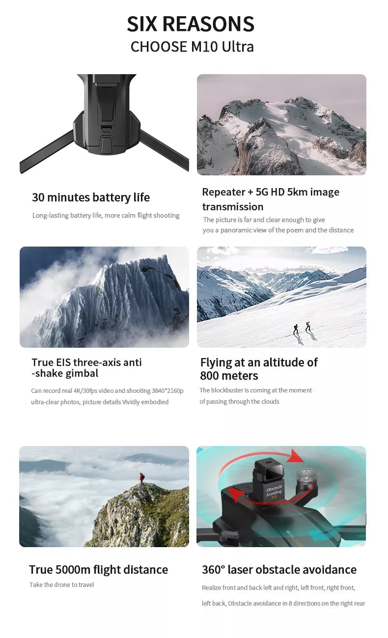 M10 Ultra Drone, M1O can record real 4K/30fps video and shooting 3840*