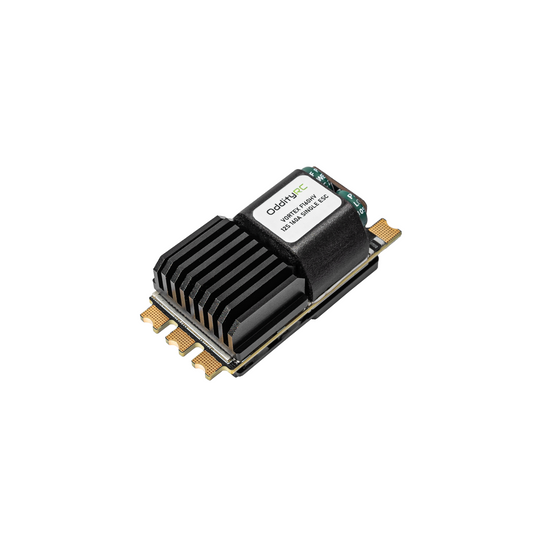 OddityRC Vortex F160HV Single ESC with black finned heatsink, angled top view